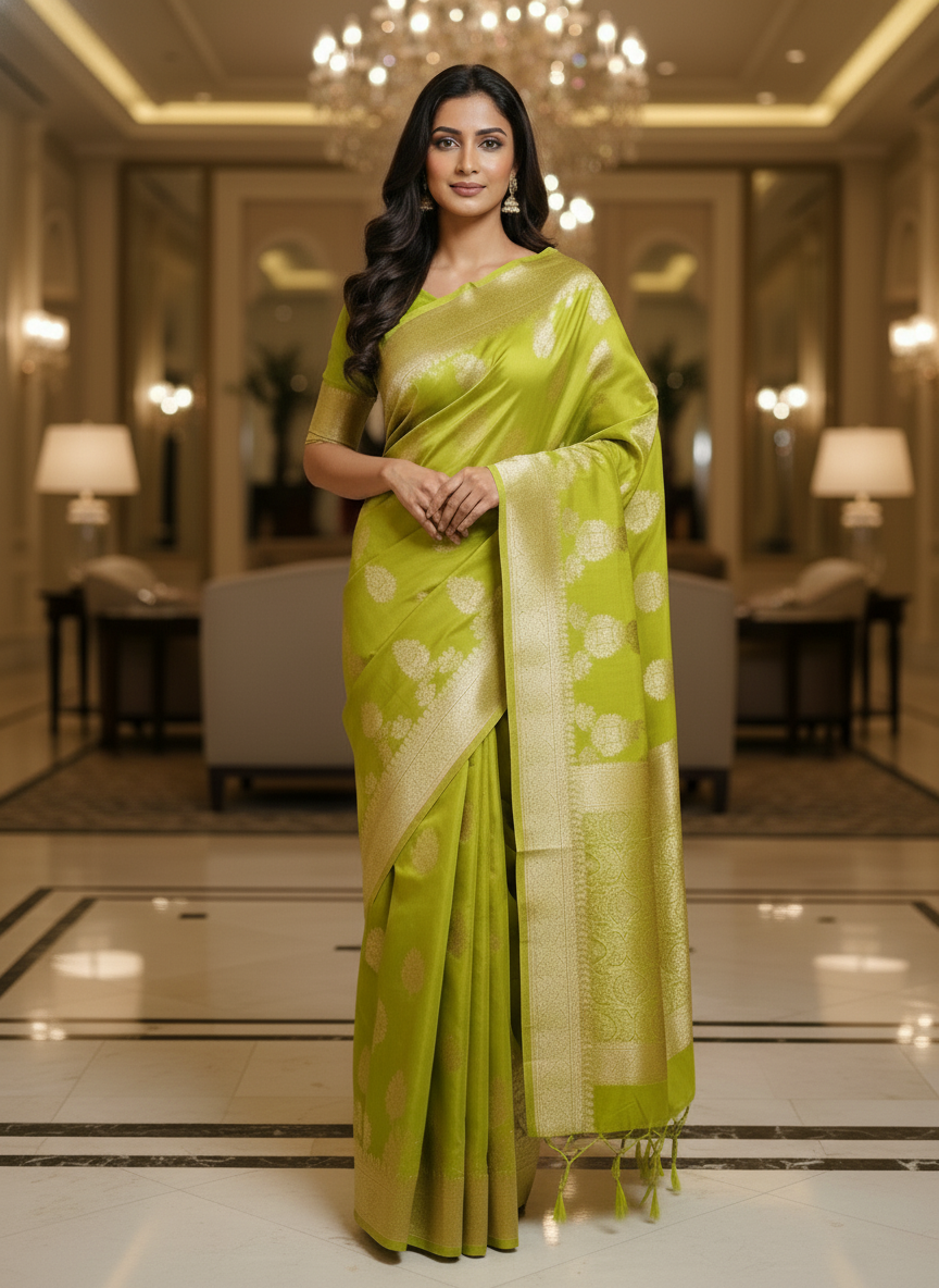 Mustard Semi Silk Saree with Woven Border| AS-00246