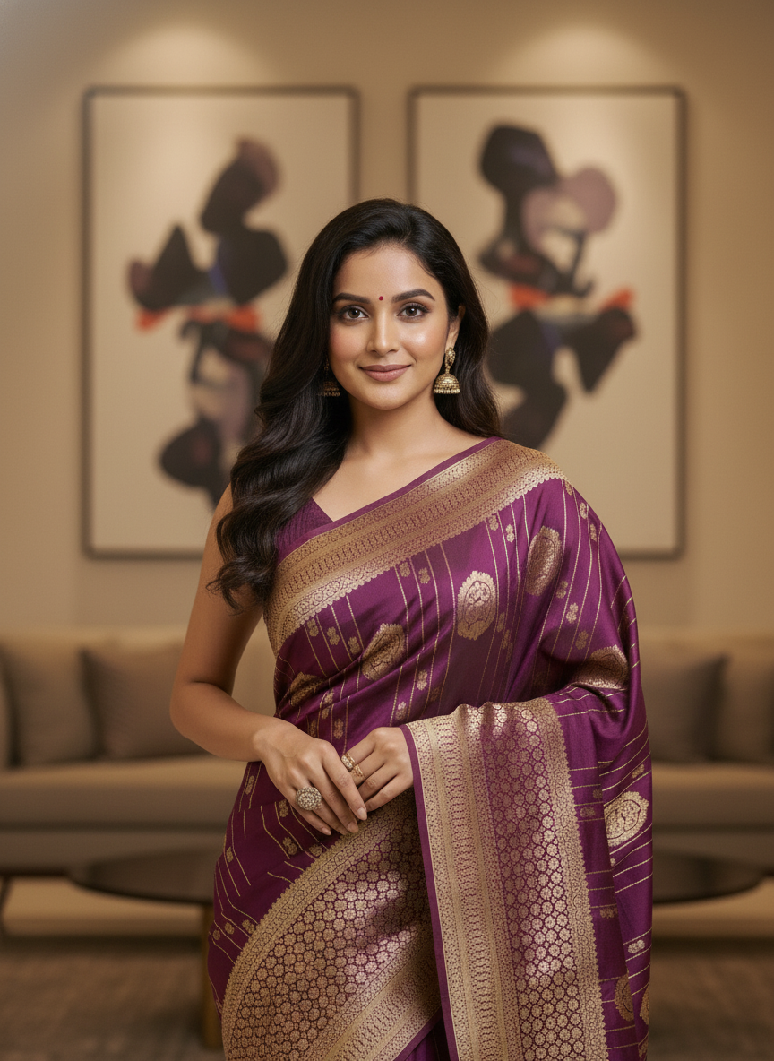 Navy Semi Silk Saree with Woven Border| AS-00247