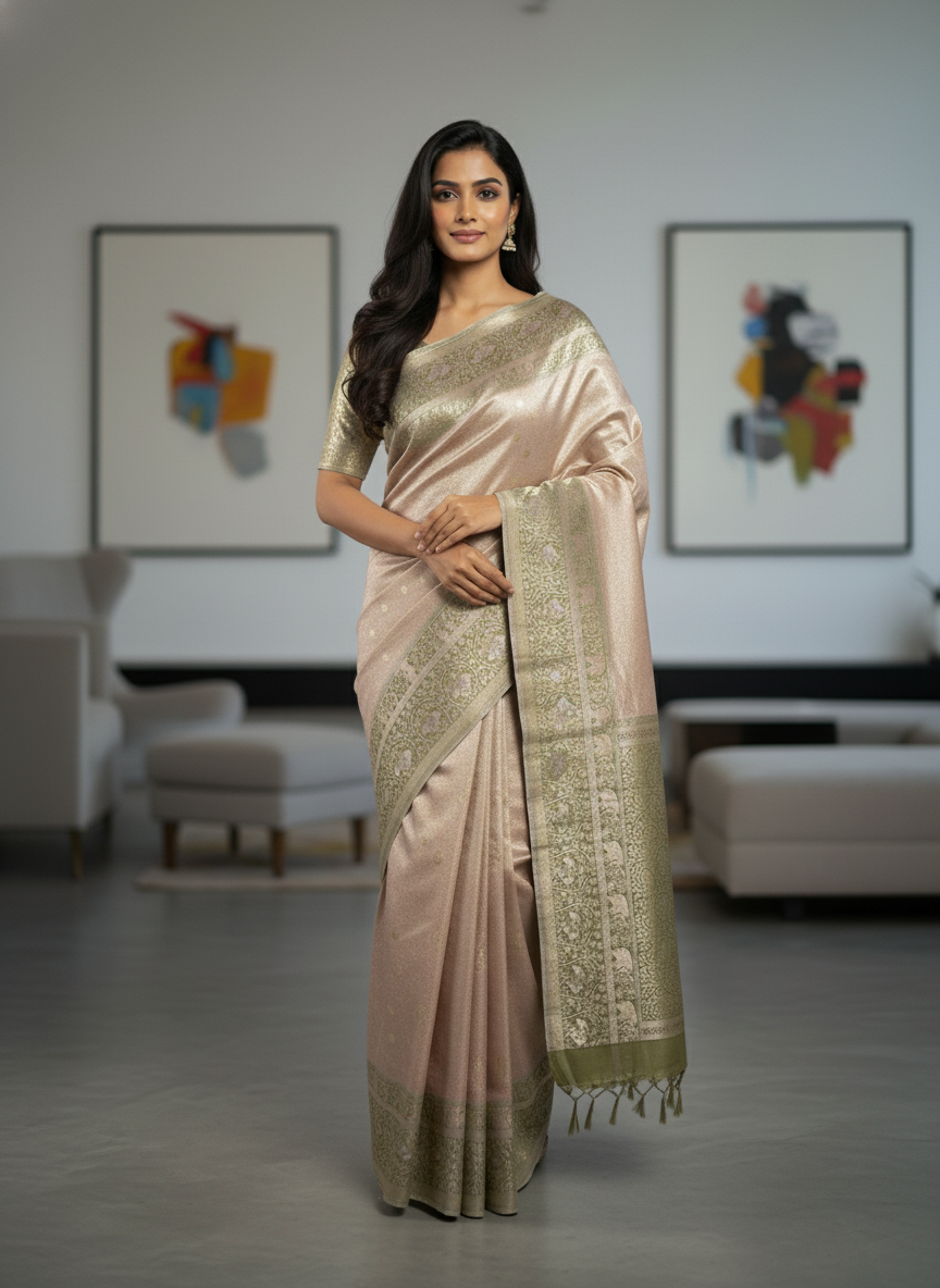 Cream Semi silk Kanchipuram With Butta Design| AS-00137