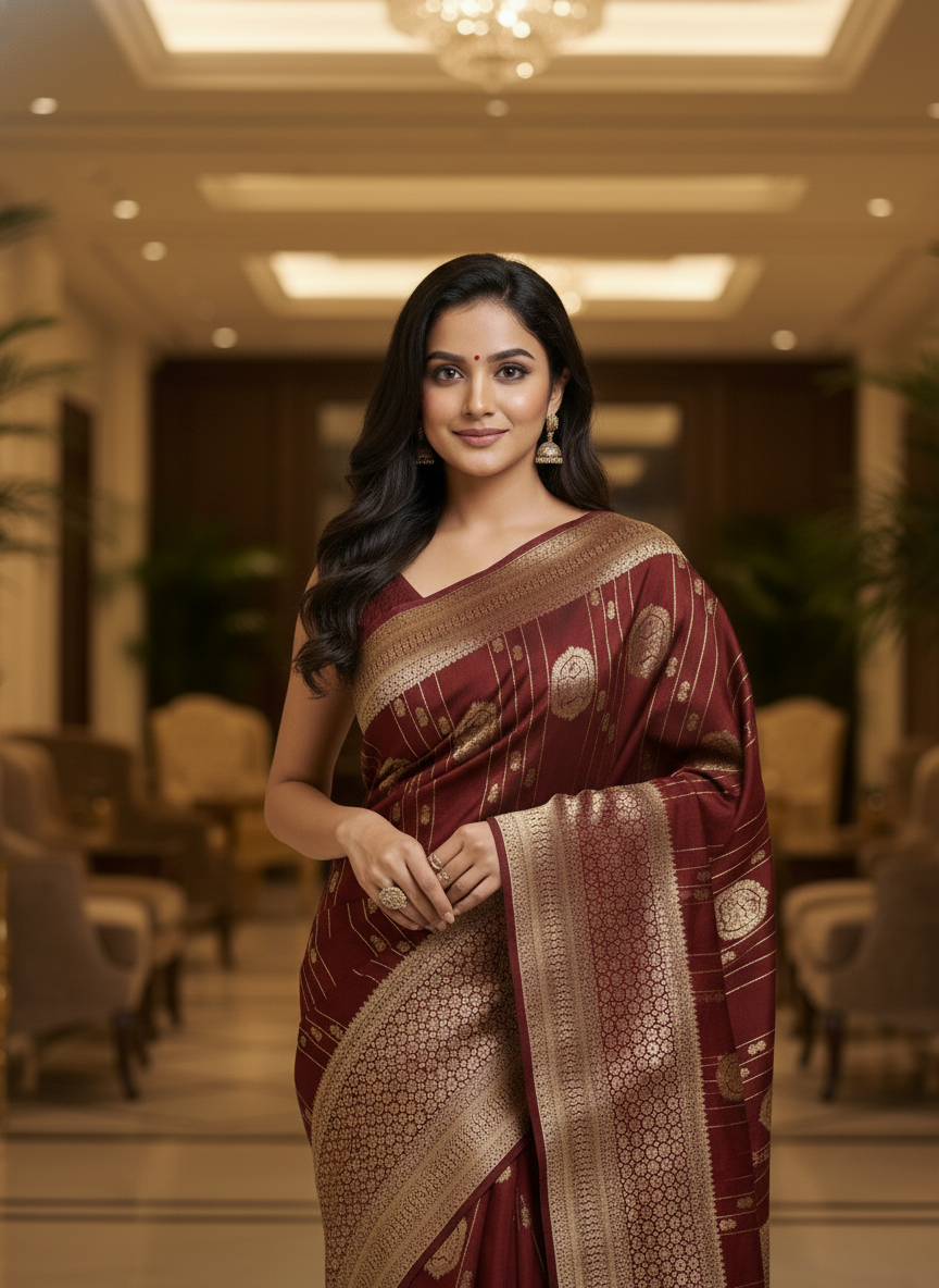 Navy Semi Silk Saree with Woven Border| AS-00247