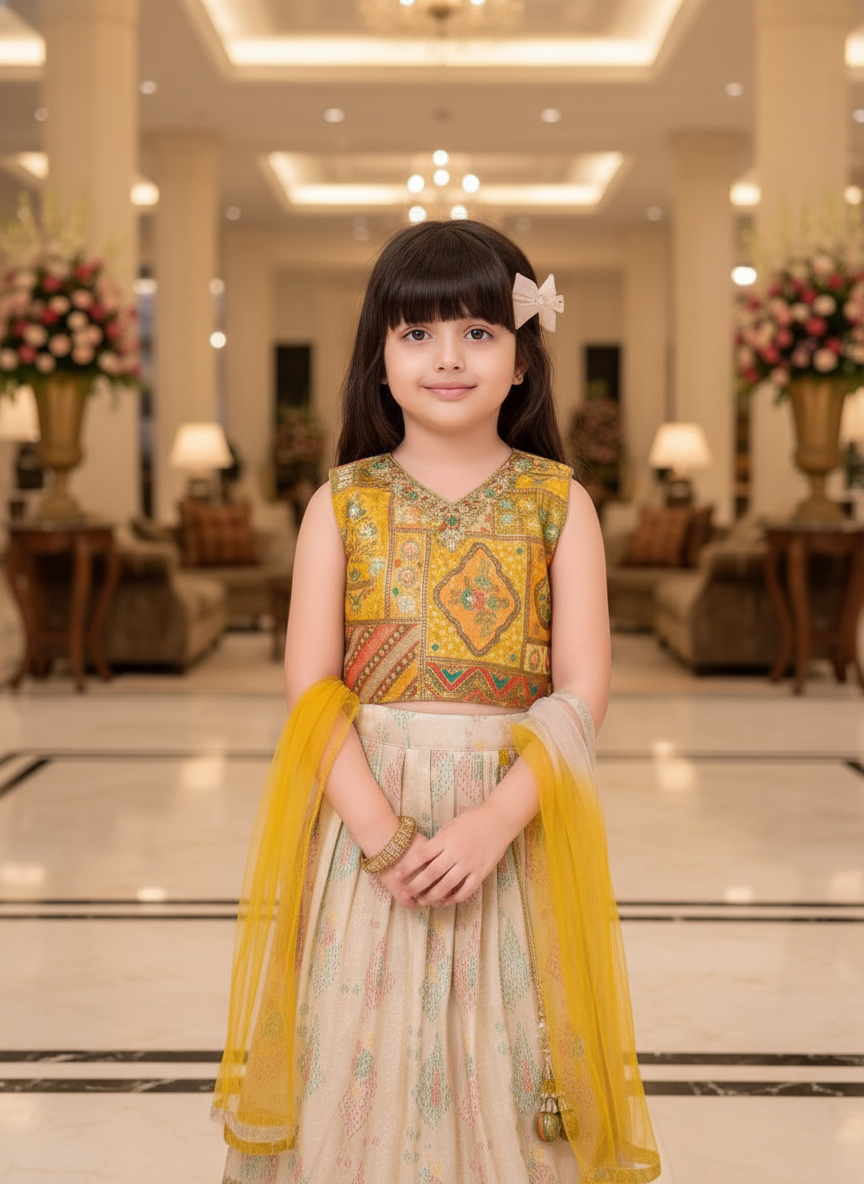 Mustard Lehenga Choli And Dupatta For Girls| AS-K17