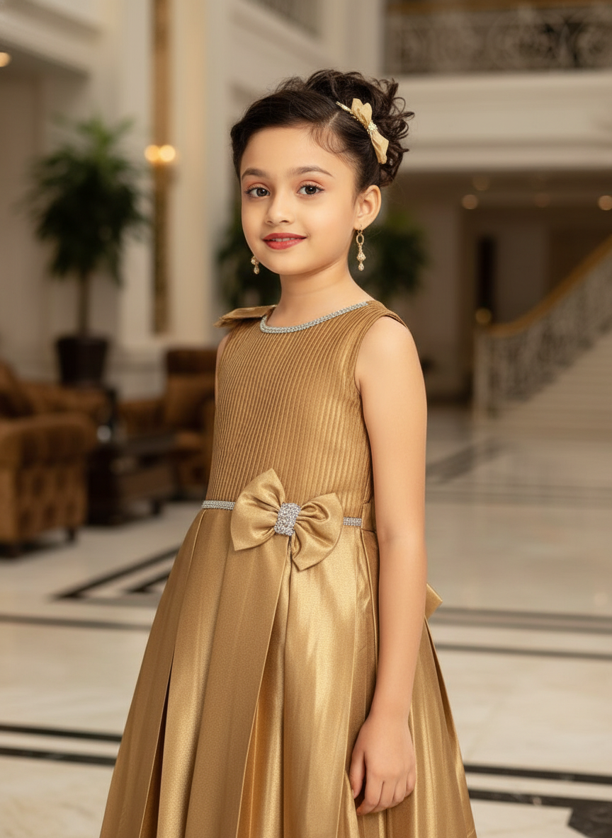 Gold  party wear frock For Girls| AS-K19