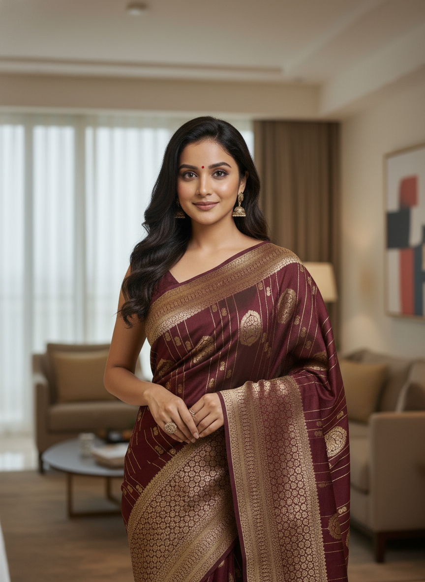 Navy Semi Silk Saree with Woven Border| AS-00247