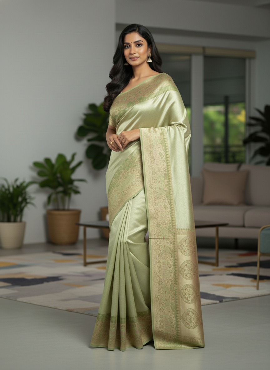 Peach Kanchipuram Silk Saree With Butta Design| AS-00142