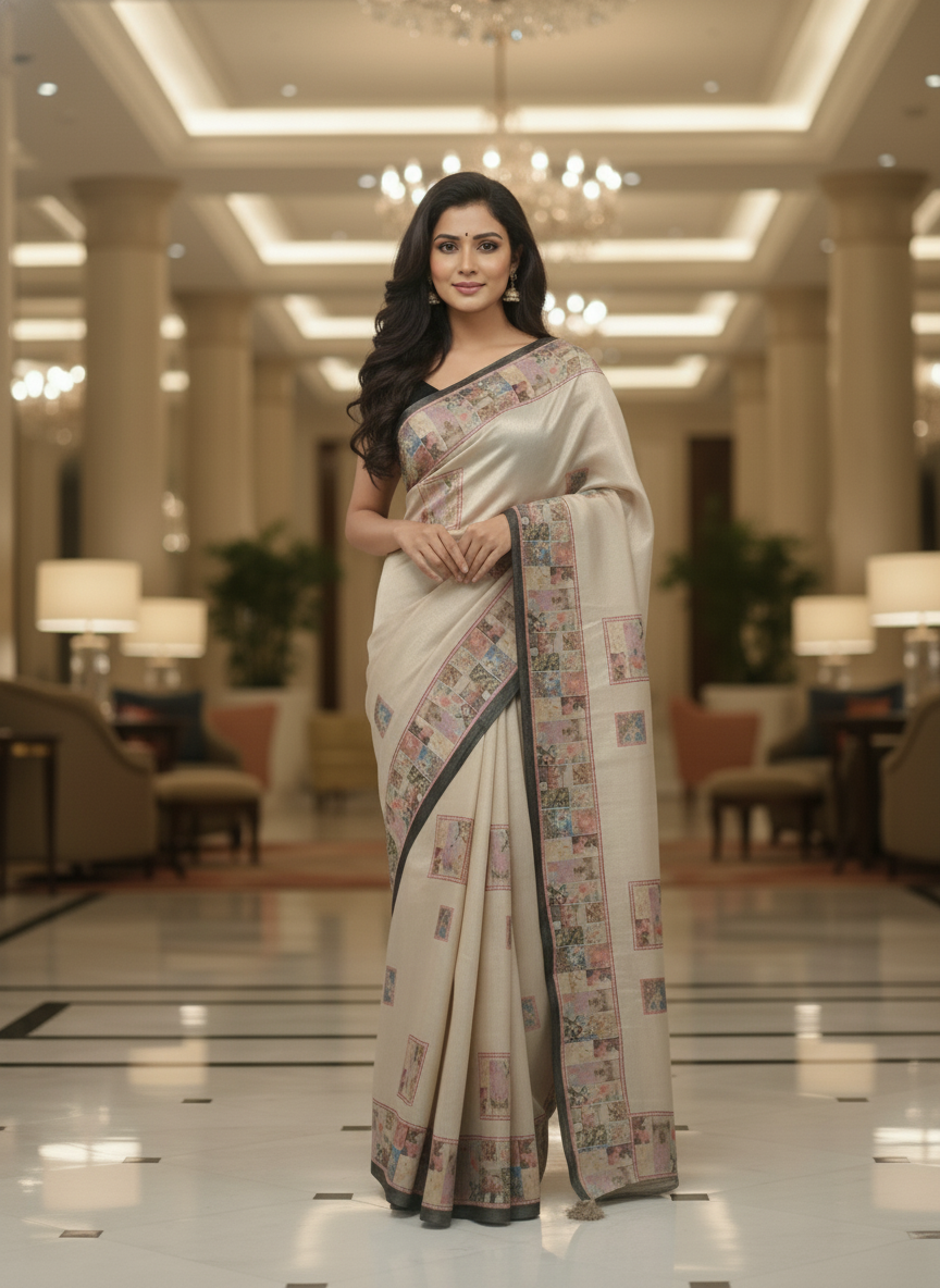 Peach Multicolor Saree with Pattern Print | AS-00113