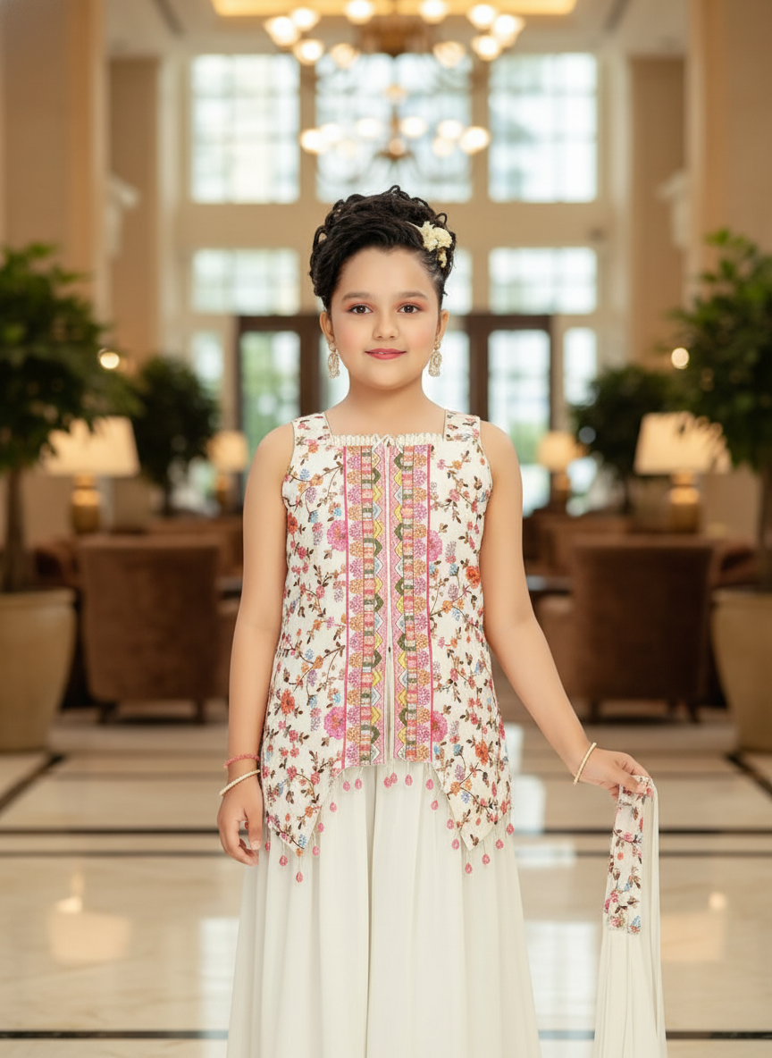 Off White  Lehenga Choli And Dupatta For Girls| AS-K20