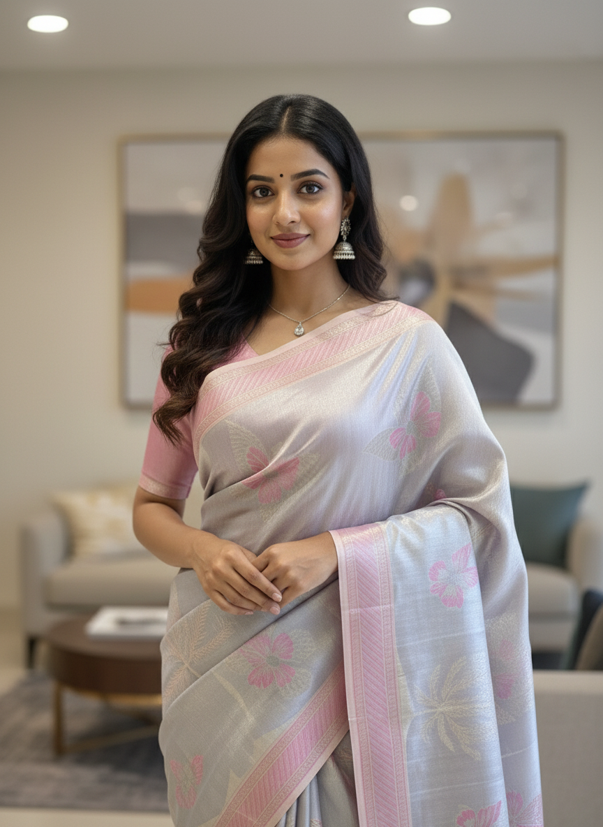 Lavender Silk Saree With Butta Design| AS-00151