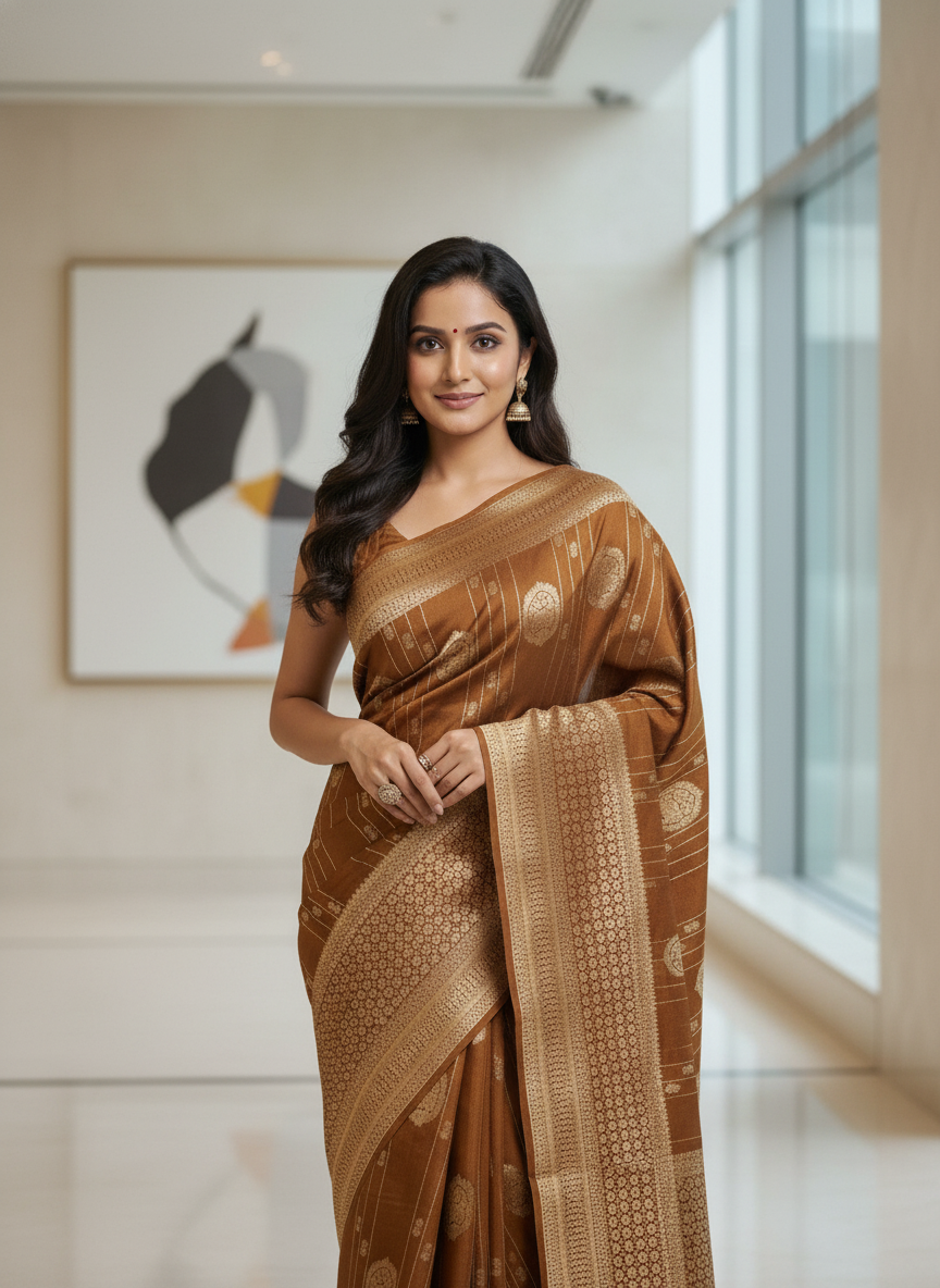 Navy Semi Silk Saree with Woven Border| AS-00247