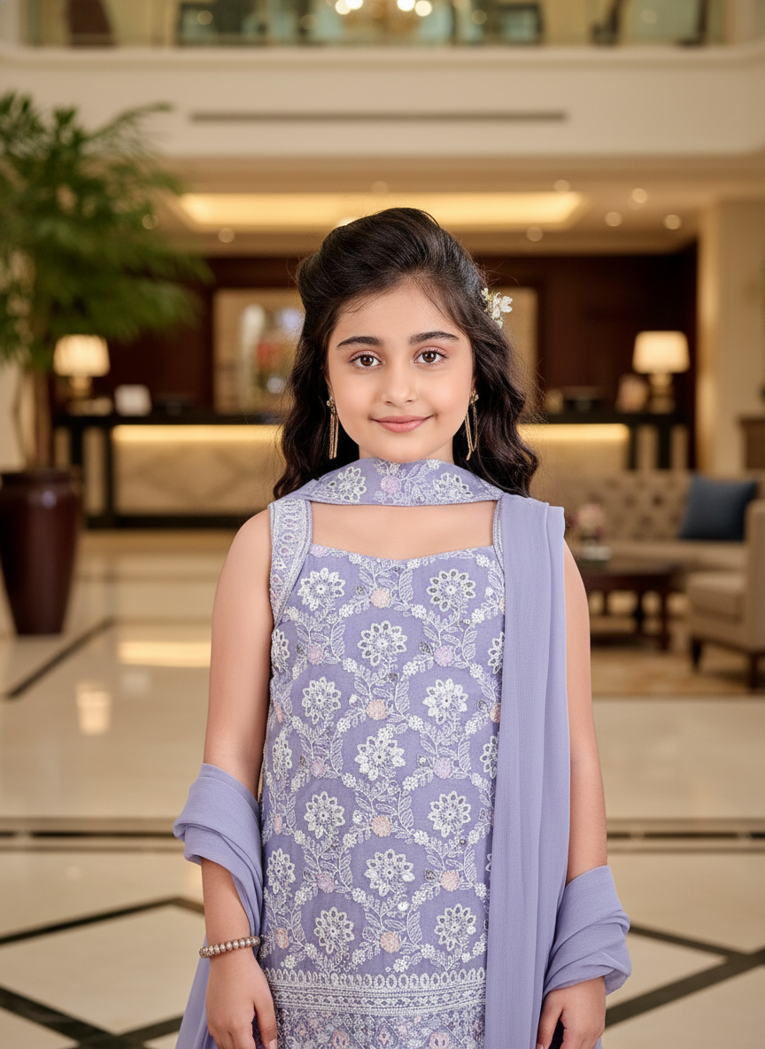 Lavender Lehenga Choli And Dupatta For Girls| AS-K16