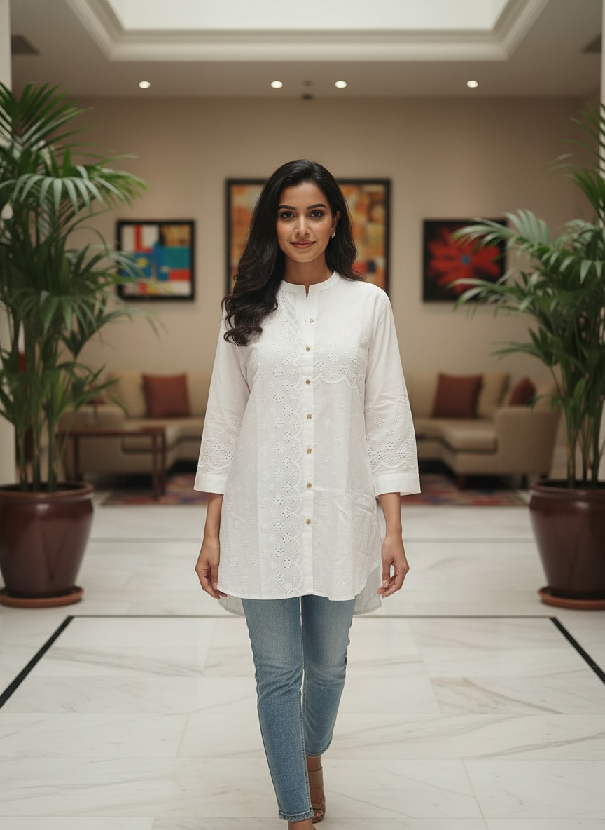 White New Summer Cotton Regular Fit Top|AS-00164