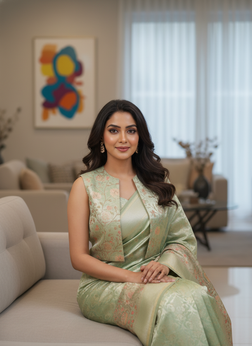 Pista Kanchipuram Silk Saree With Butta Design| AS-00146