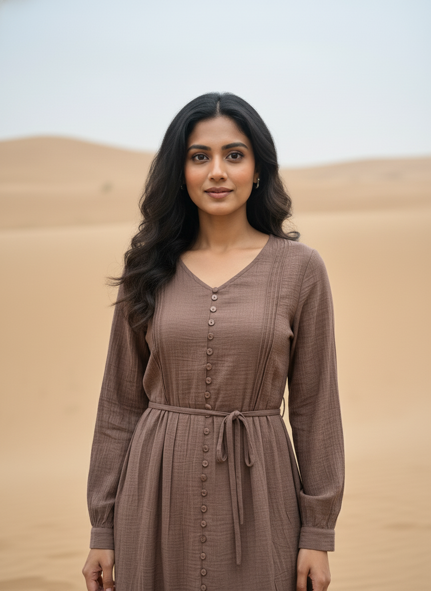 Women's Mauve Textured Button-Down Midi Dress| AS-00154