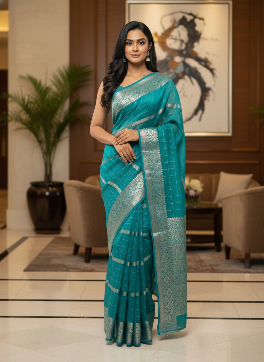 Parrot green  Silk Saree with Woven Border| AS-00242