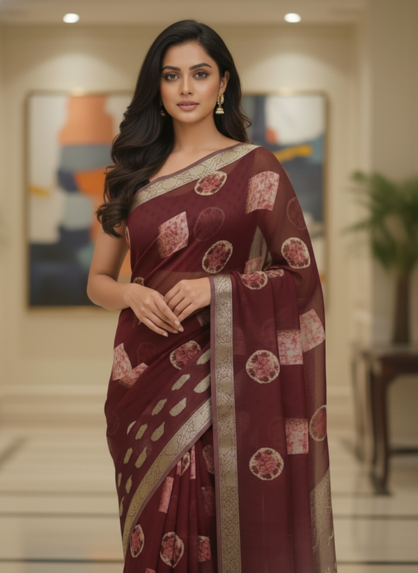 Brown Multicolor Saree with Pattern Print | AS-00117