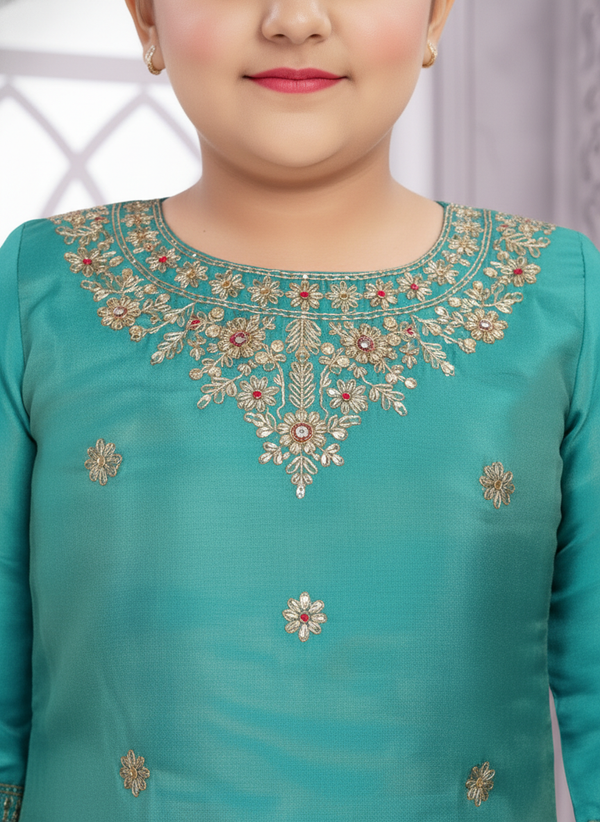 Rama green  Lehenga Choli And Dupatta For Girls| AS-K18