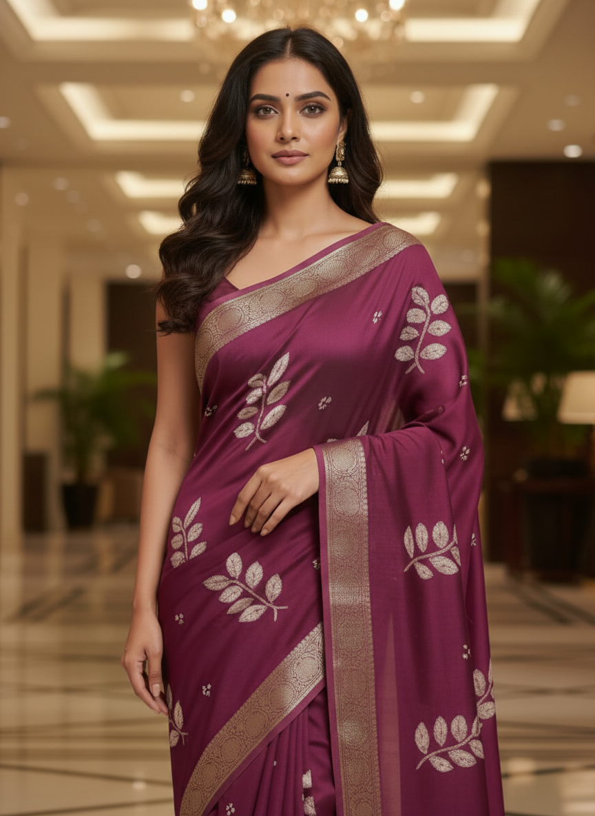 Wine Multicolor Saree with Pattern Print | AS-00115