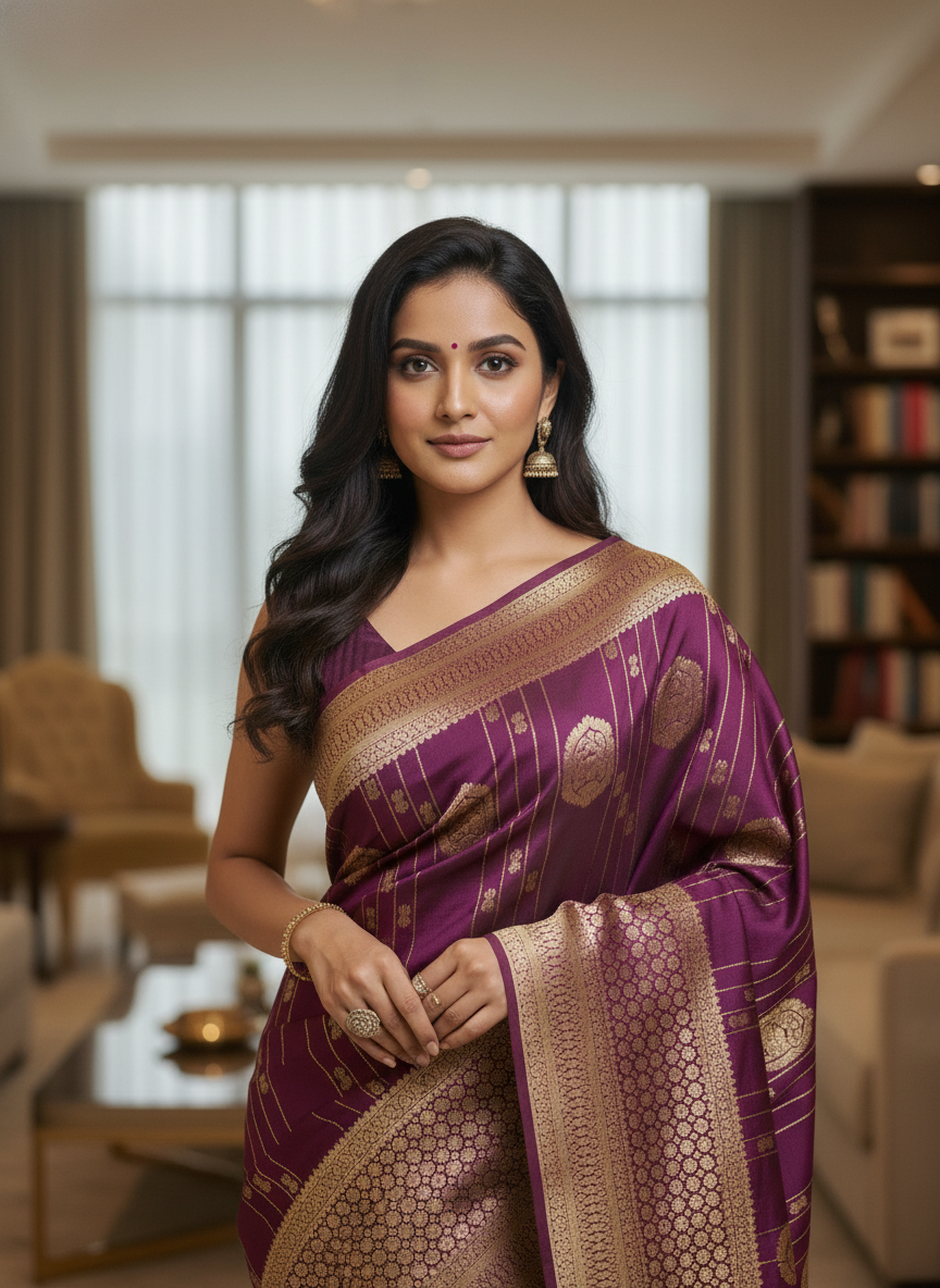 Navy Semi Silk Saree with Woven Border| AS-00247