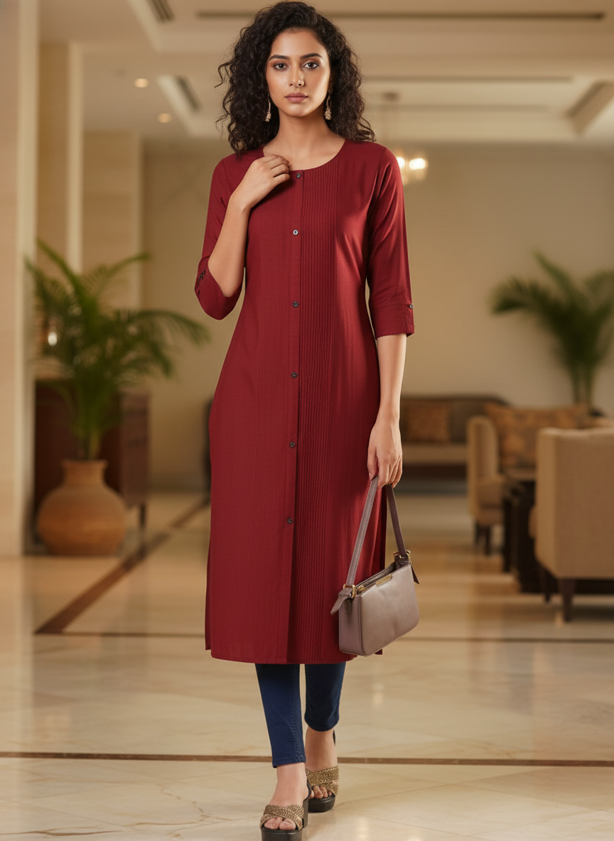 Red solid  straight cut kurta | AS-00168