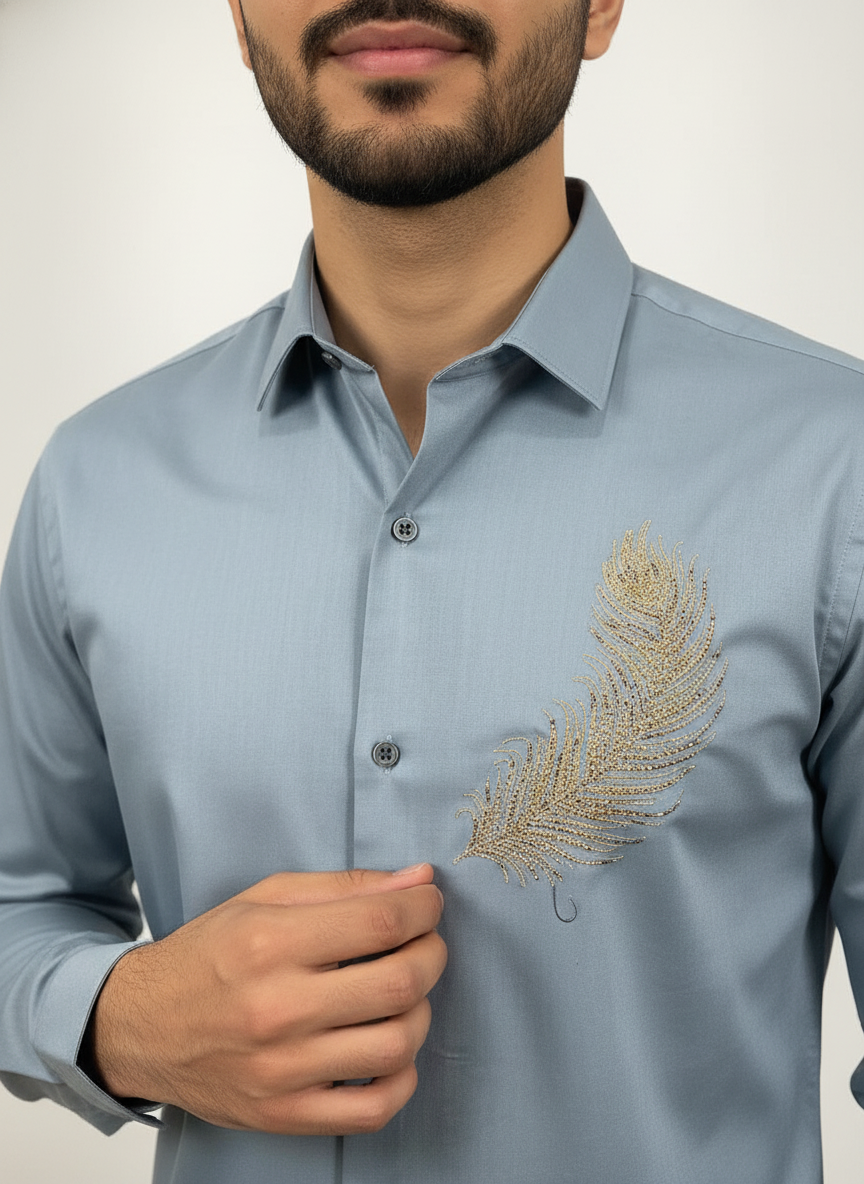 Men full sleeves thread work shirt| AS-M08