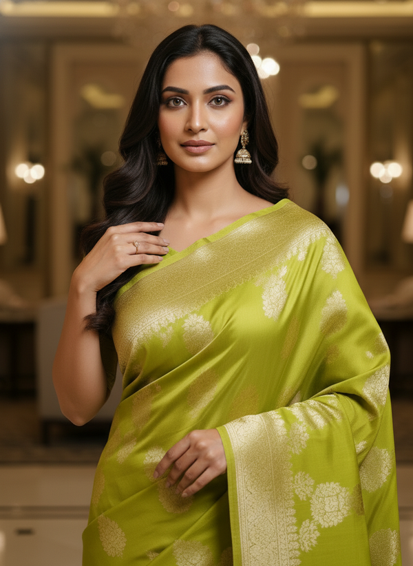 Mustard Semi Silk Saree with Woven Border| AS-00246