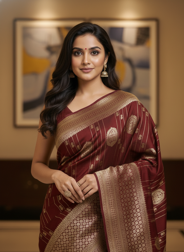 Navy Semi Silk Saree with Woven Border| AS-00247