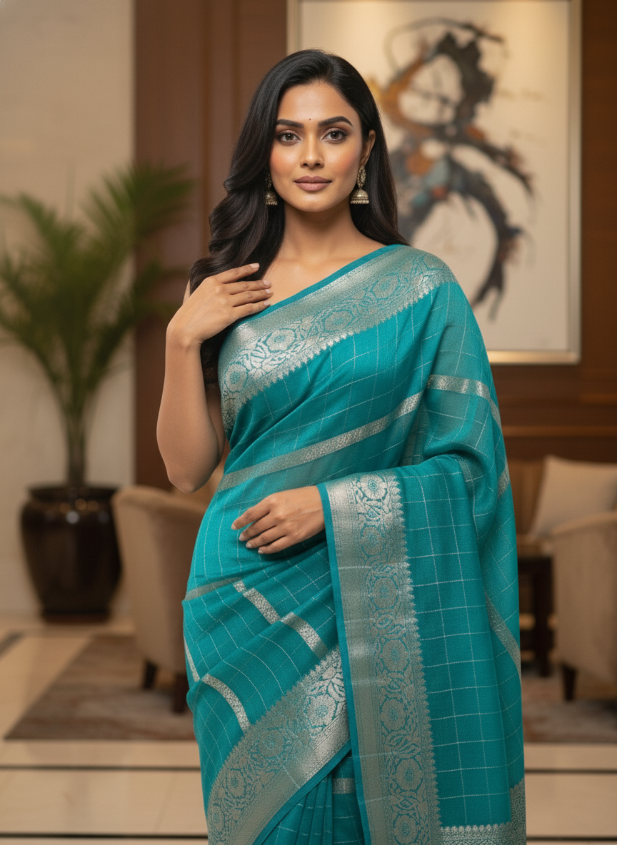 Parrot green  Silk Saree with Woven Border| AS-00242