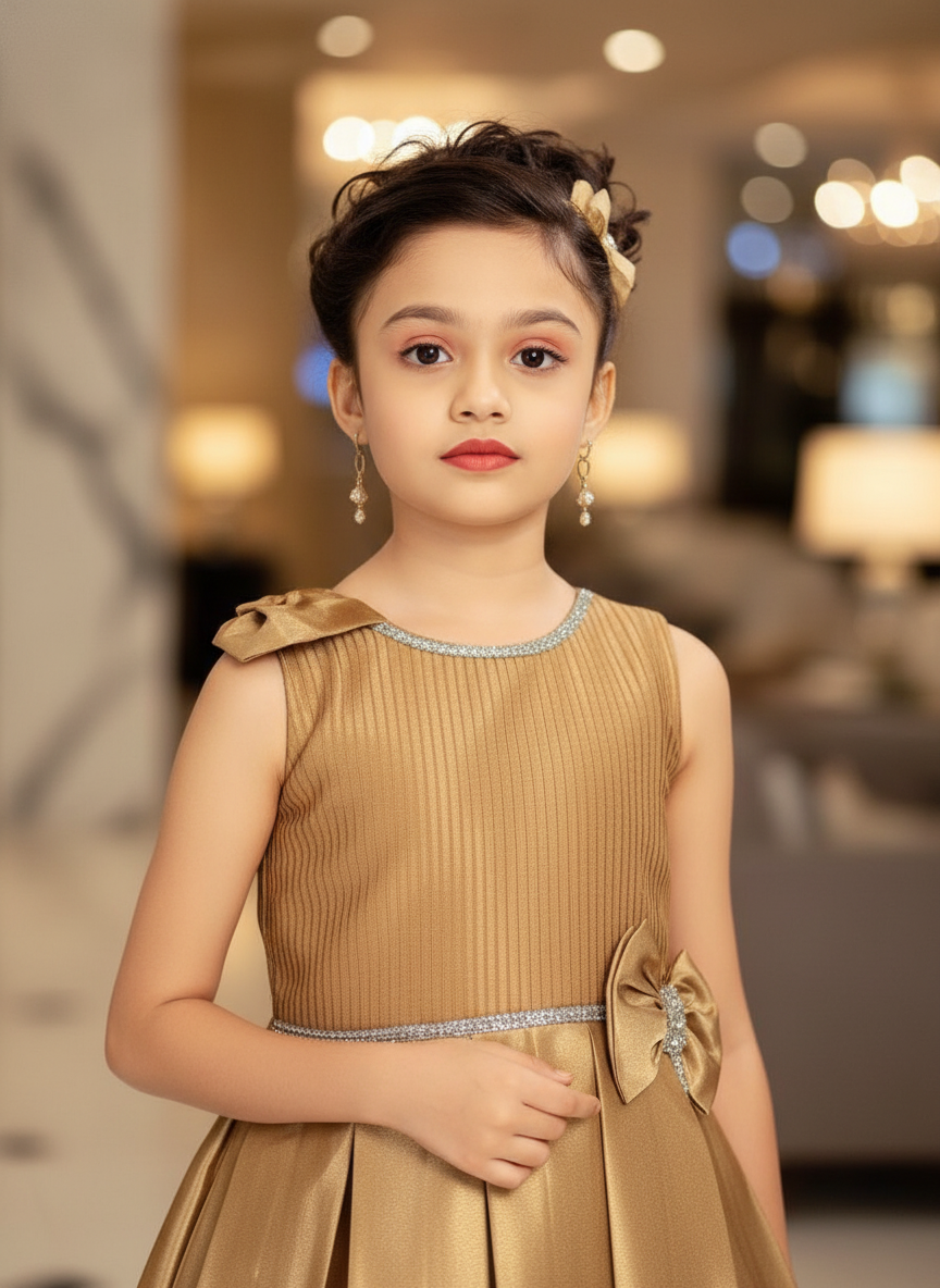 Gold  party wear frock For Girls| AS-K19
