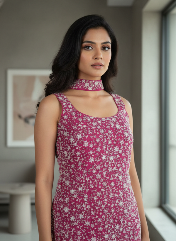 Lavender  silk Palazzo Set With Dupatta| AS-00258