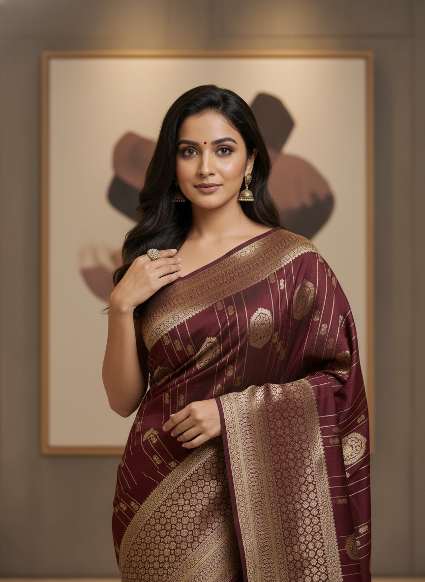 Navy Semi Silk Saree with Woven Border| AS-00247
