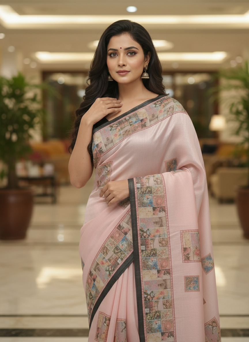 Peach Multicolor Saree with Pattern Print | AS-00113
