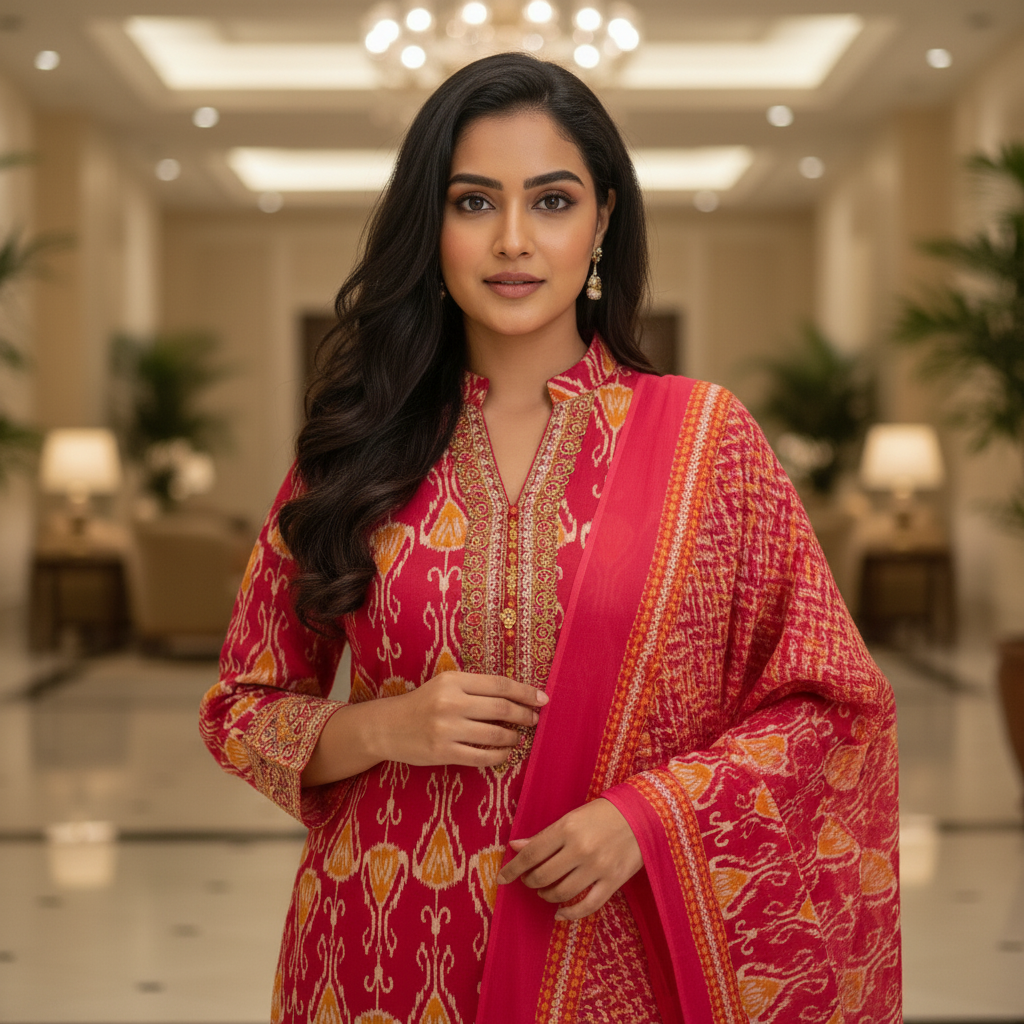 Dark Pink Cotton Printed Salwar Suit with Dupatta| AS-00171