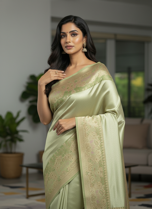 Peach Kanchipuram Silk Saree With Butta Design| AS-00142