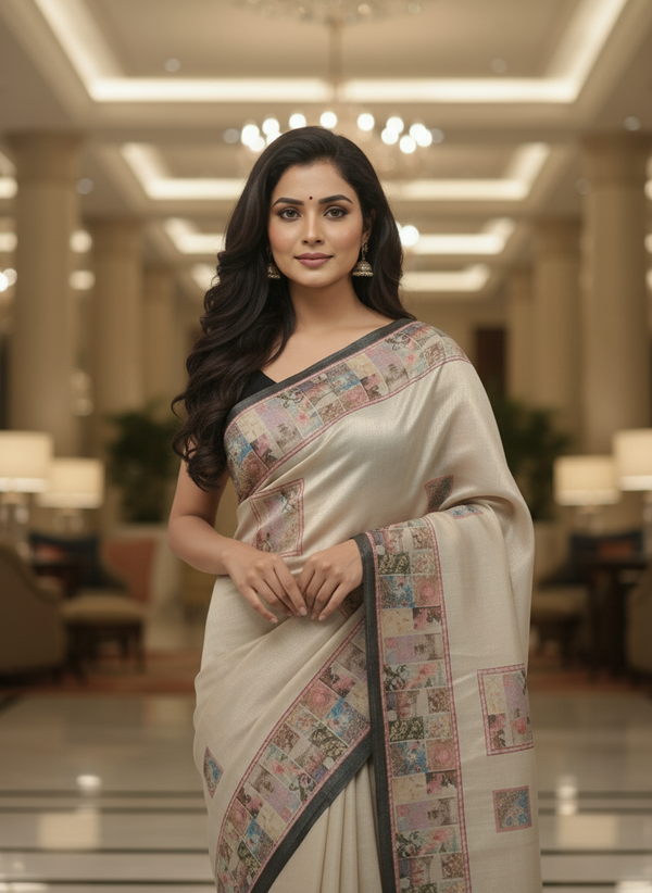 Peach Multicolor Saree with Pattern Print | AS-00113