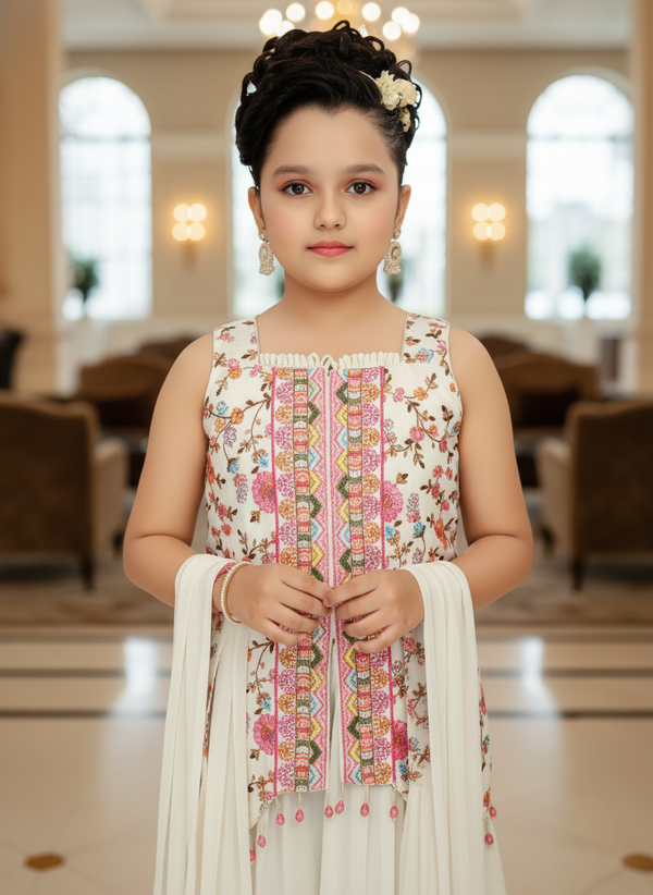 Off White  Lehenga Choli And Dupatta For Girls| AS-K20