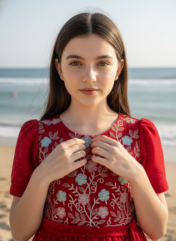 Red Floral  Party Frock For Girls|AS-K11