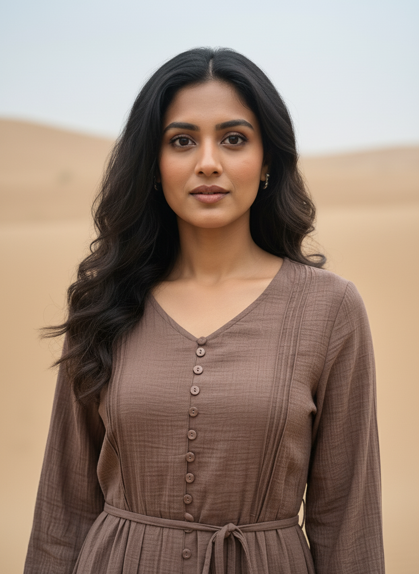 Women's Mauve Textured Button-Down Midi Dress| AS-00154