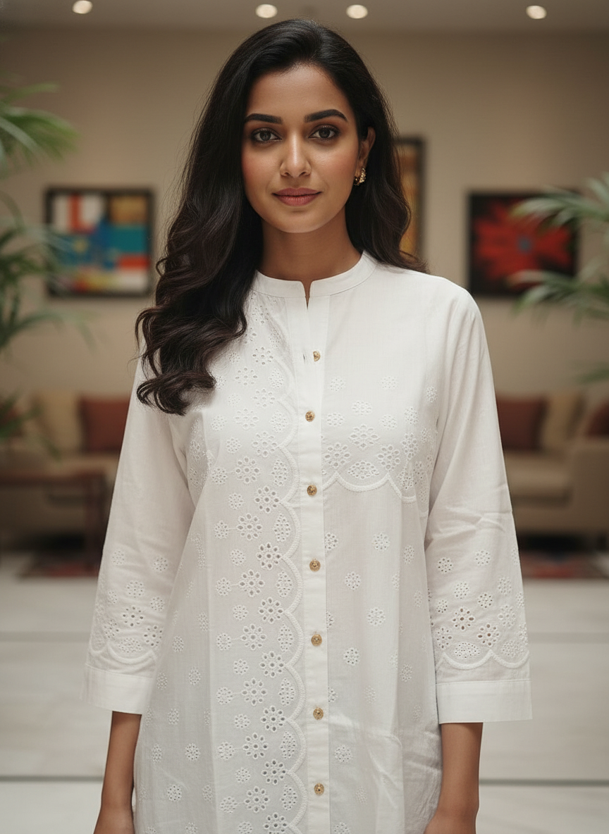 White New Summer Cotton Regular Fit Top|AS-00164