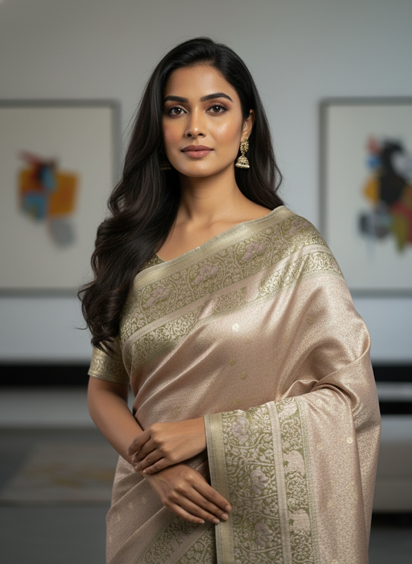 Cream Semi silk Kanchipuram With Butta Design| AS-00137