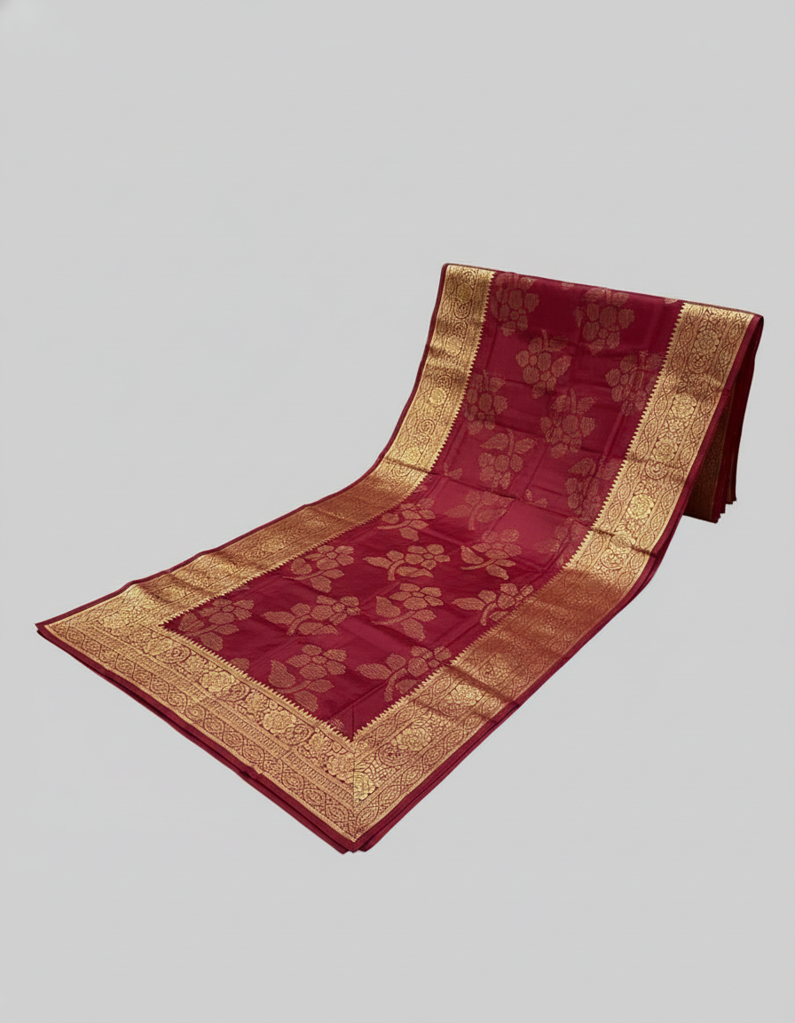 Marron Semi Silk Saree with Woven Border| AS-00245