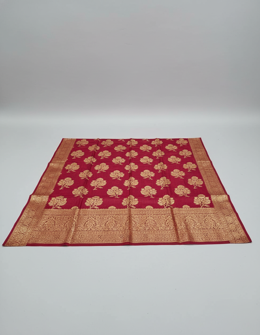 Marron Semi Silk Saree with Woven Border| AS-00245