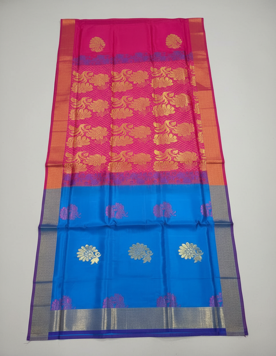Blue Silk Saree in  with Zari Border|AS-0059