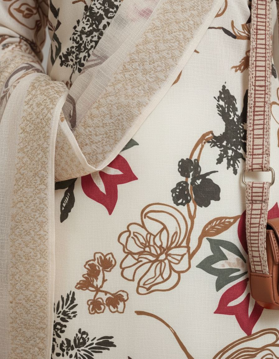 Cream Printed Kurti Set For Women| AS-00207