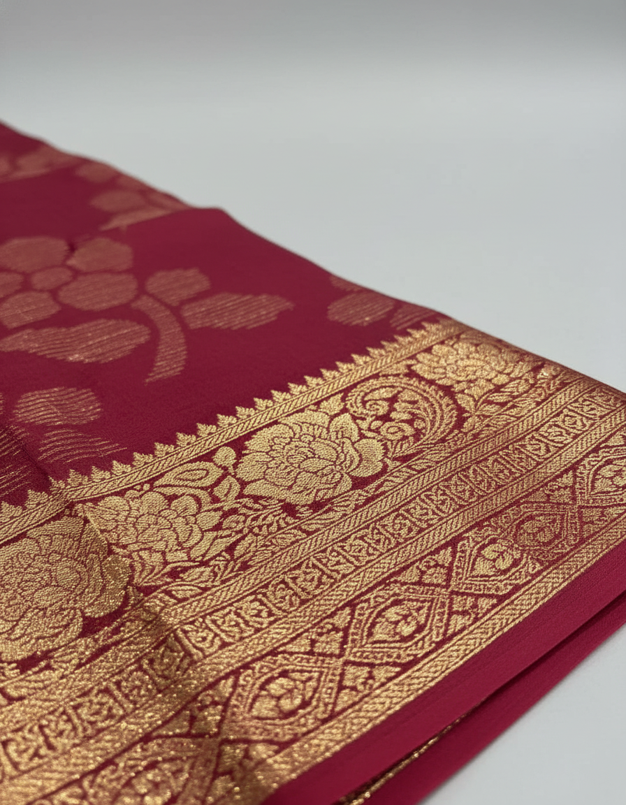Marron Semi Silk Saree with Woven Border| AS-00245