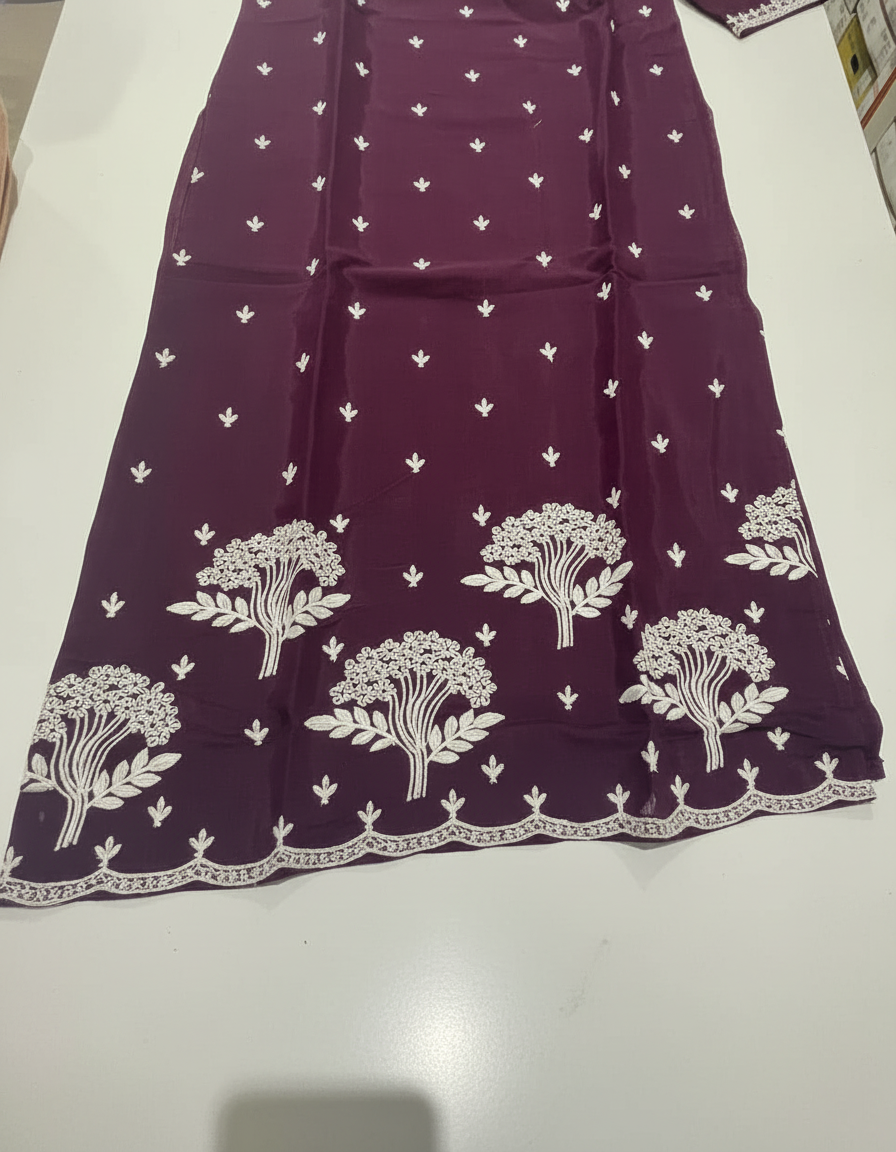 Elegant wine Kurta Set with Banarasi Dupatta| AS-00191