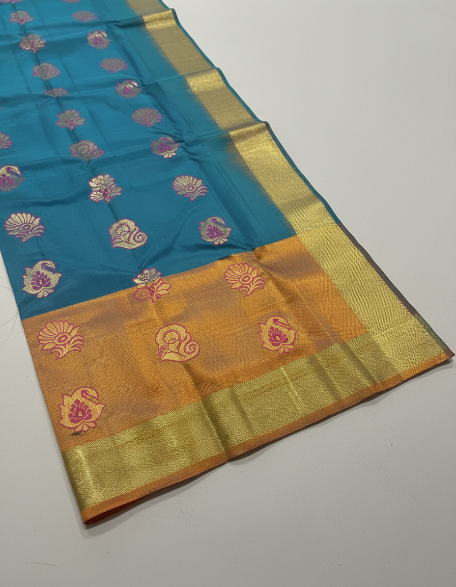 Peacock  Blue Silk Woven Kanjivaram Saree|AS-0056