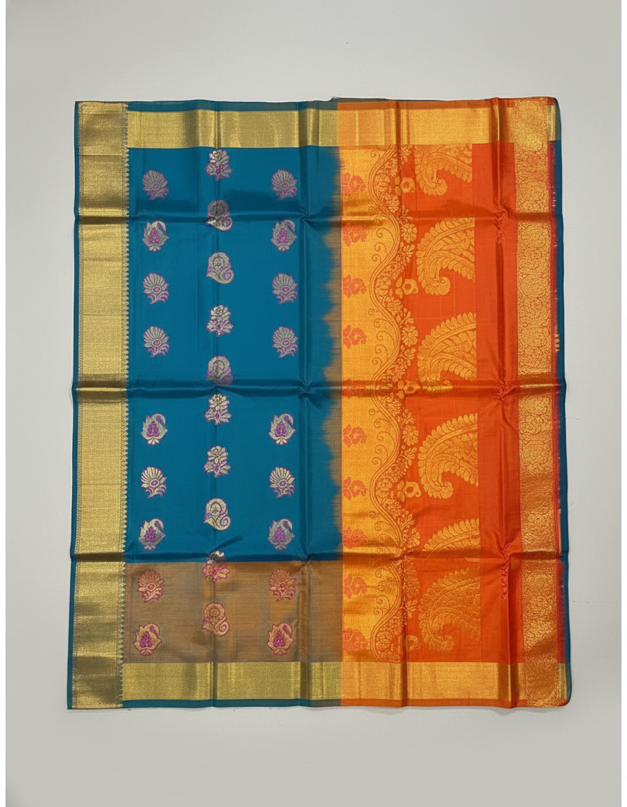 Peacock  Blue Silk Woven Kanjivaram Saree|AS-0056