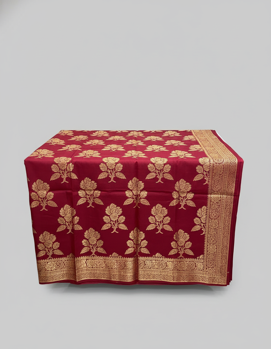 Marron Semi Silk Saree with Woven Border| AS-00245