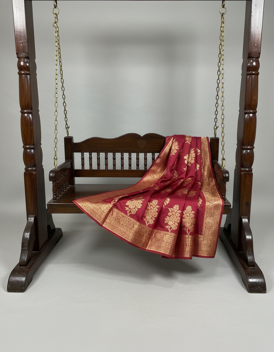 Marron Semi Silk Saree with Woven Border| AS-00245
