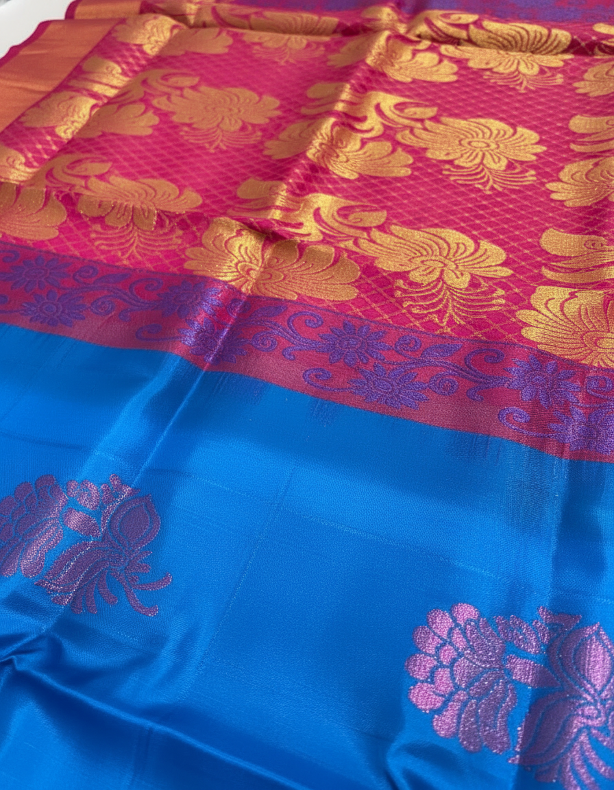 Blue Silk Saree in  with Zari Border|AS-0059