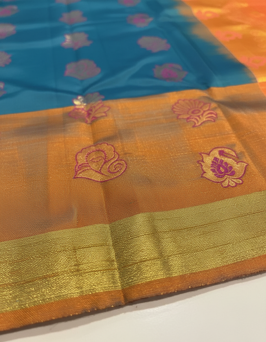 Peacock  Blue Silk Woven Kanjivaram Saree|AS-0056